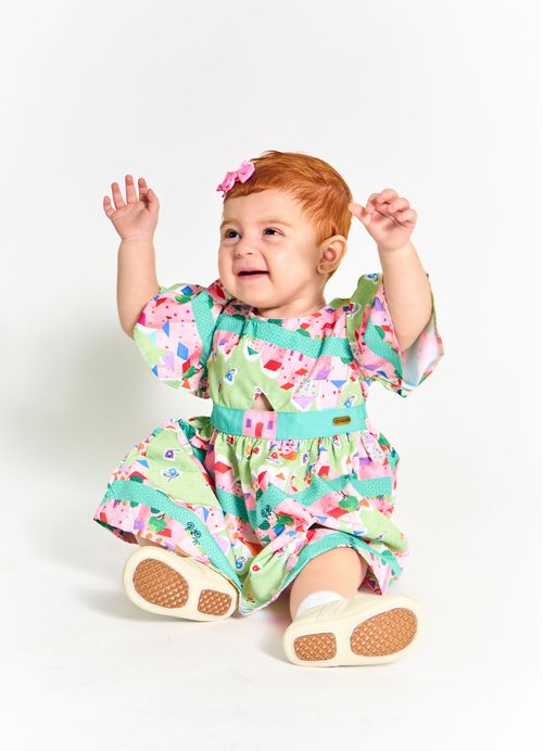 Vestido e Calcinha Infantil Estampa Geocasinha – Tam. 3 a 18 meses – Verde