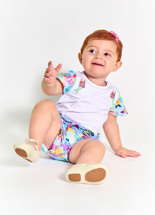 Short Infantil Bebê Menina Estampa Mar de Flores – Tam. 3 a 18 meses – Azul