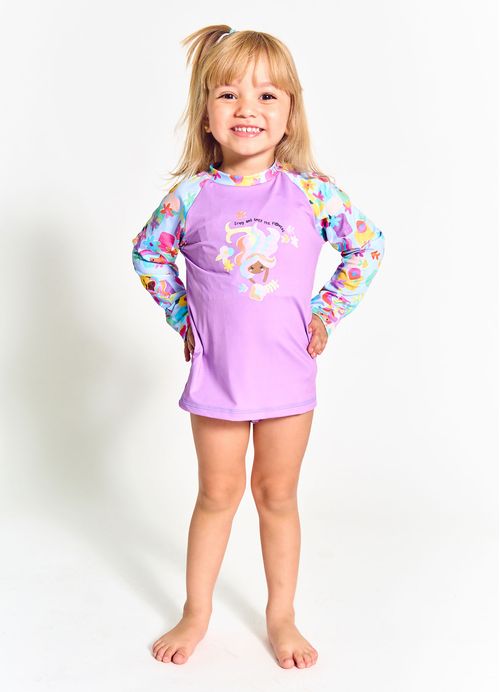 Blusa UV Infantil Menina Estampa Mar de Flores - Tam. 2 a 12 anos - Roxo