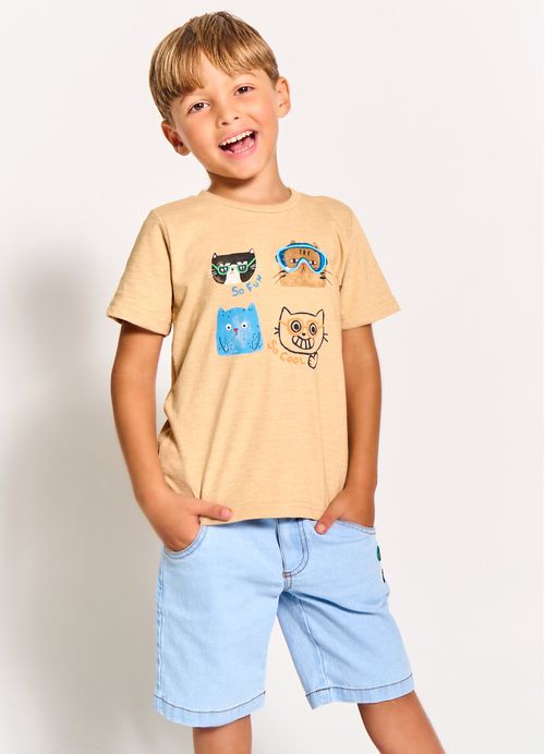 Bermuda Infantil Menino Estampa É Hora da Diversão - Tam. 2 a 12 anos - Jeans