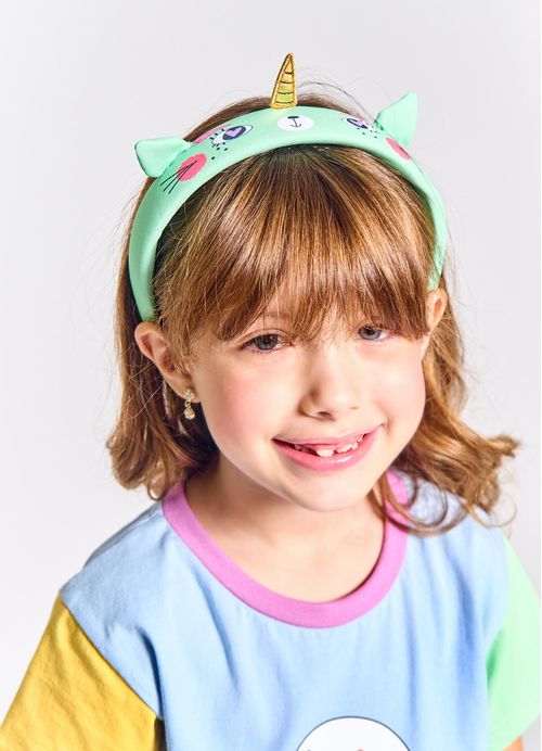 Arco Infantil para Cabelo Estampa Monstrinhos Quadradinhos - Tam. U – Verde