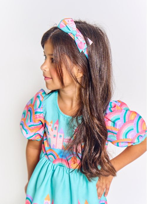 Arco Infantil para Cabelo Estampa Reino Encantado - Tam. U – Esmeralda e Rosa