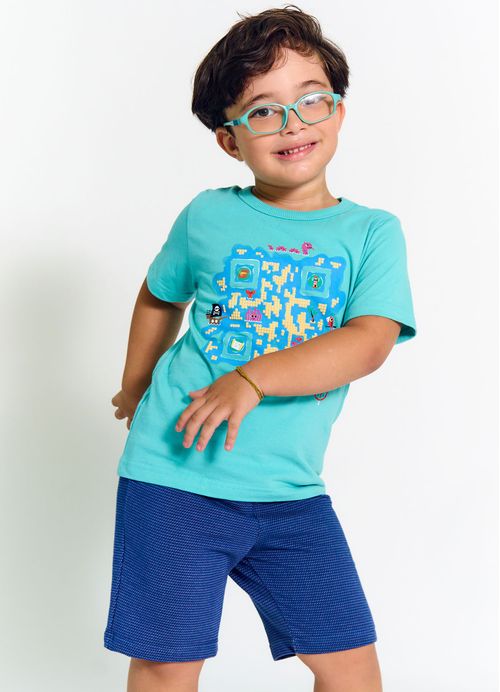 Conjunto Infantil Menino Camiseta + Bermuda Estampa Fundo do Mar – Tam. 2 a 12 anos – Atlântida e Hortência Forte