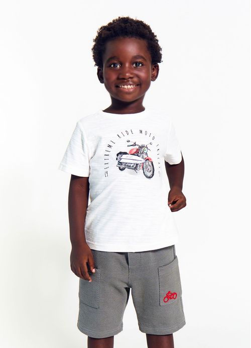 Camiseta Infantil Menino Estampa Motoclube – Tam. 2 a 12 anos – Off White