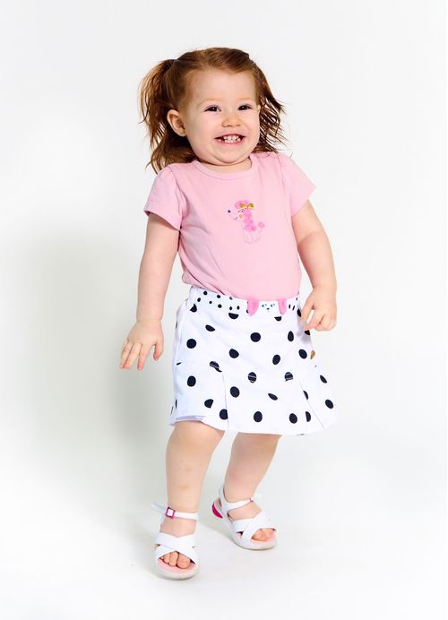 Short Saia Infantil Bebê Menina Estampa A Melhor Cãopanhia - Tam. 3 a 18 meses – Branco