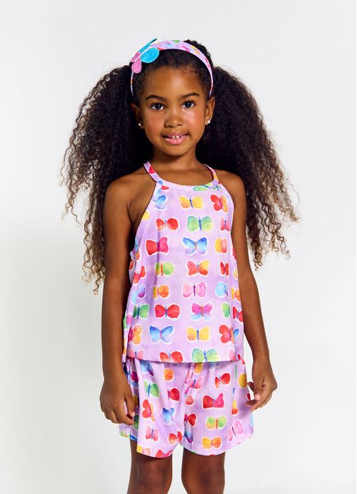 Conjunto Infantil Menina Bata + Short Estampa Borborela - Tam. 2 a 12 anos – Roxo