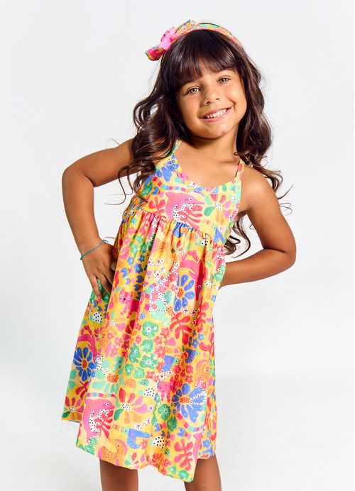 Vestido Infantil Estampa Brasil em Cores - Tam. 2 a 12 anos – Amarelo