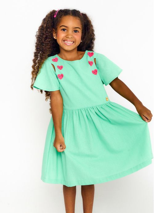 Vestido Infantil Menina Estampa Pop Listras Divertidas – Tam. 2 a 12 anos – Esmeralda