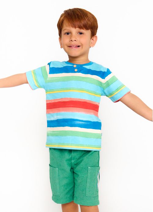 Camiseta Infantil Menino Estampa Enfim, o verão – Tam. 2 a 12 anos – Azul e Verde