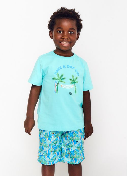 Camiseta Infantil Menino Estampa Enfim, o verão – Tam. 2 a 12 anos – Azul Céu