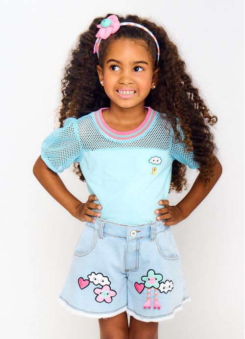 Blusa Infantil Menina Estampa Pop Listras Divertidas – Tam. 2 a 12 anos – Azul