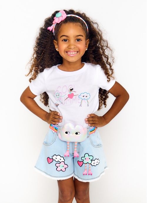 Blusa Infantil Menina Estampa Pop Listras Divertidas – Tam. 2 a 12 anos – Branco