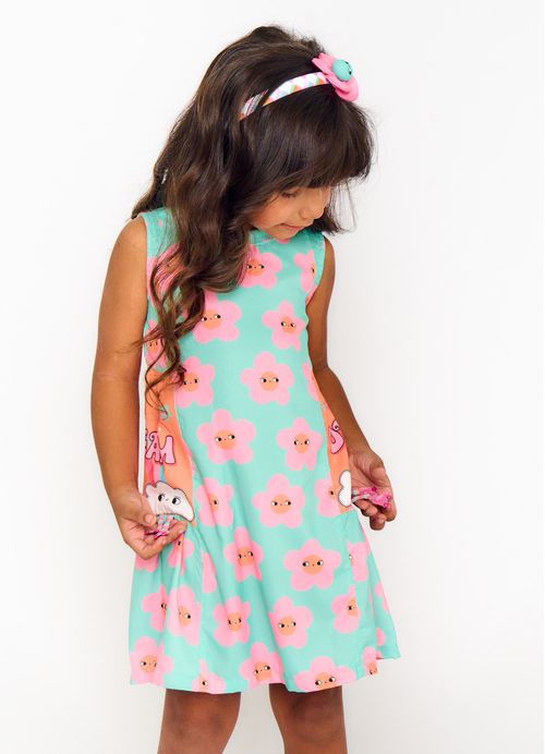 Vestido Infantil Estampa Pop Listras Divertidas – Tam. 2 a 12 anos – Esmeralda