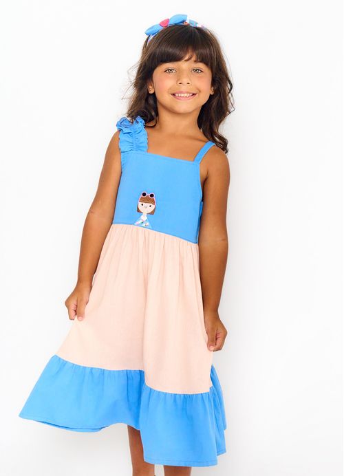 Vestido Infantil Estampa Eu Amo Frutinhas – Tam. 2 a 12 anos – Azul