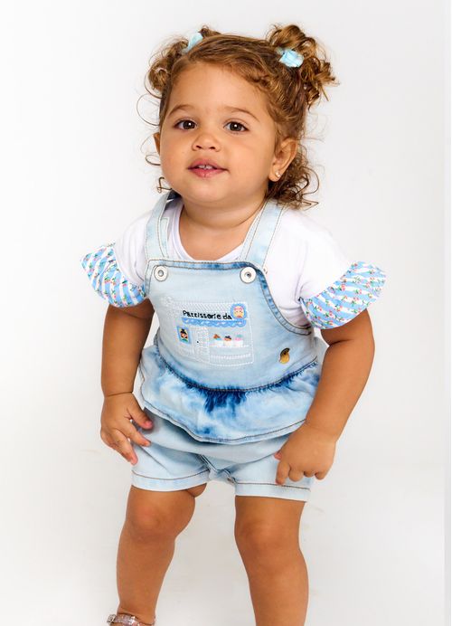 Salopete Infantil Estampa Eu amo frutinha - Tam. 3 a 18 meses - Jeans