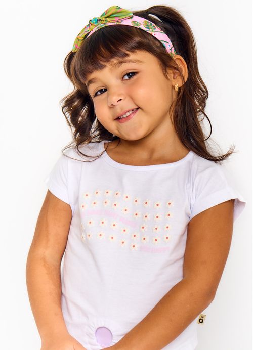 Blusa Infantil Menina Estampa Folhinhas - Tam. 2 a 12 anos - Branco