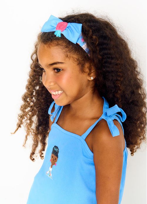 Arco Infantil para Cabelo Estampa Eu Amo Frutinhas – Tam. U – Branco e Azul