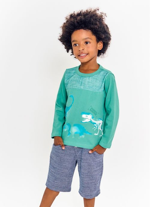 Camiseta Infantil Menino Estampa Dinossauro - Tam. 2 a 12 anos- Oliva