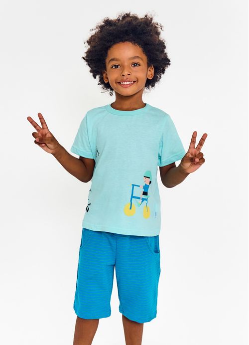 Camiseta Infantil Menino Estampa Bike - Tam. 2 a 12 anos - Azul Céu