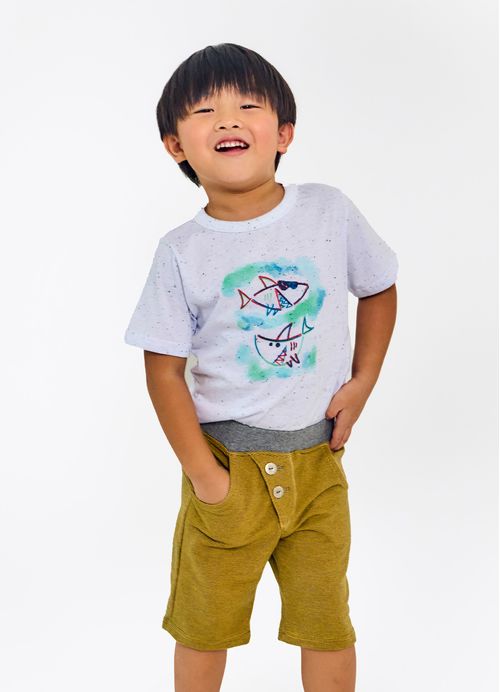 Camiseta Infantil Menino Estampa Tubarão - Tam. 2 a 12 anos - Branco