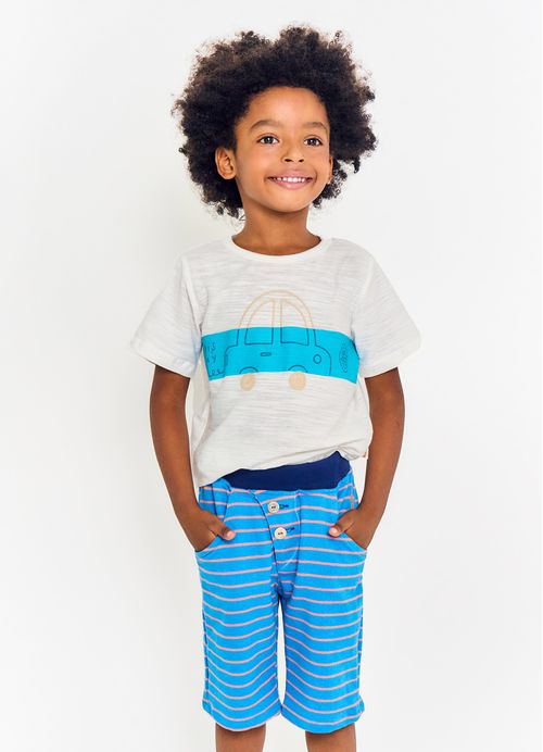 Bermuda Infantil Menino Estampa Casual - Tam. 2 a 12 anos - Azul Imperial e Coral