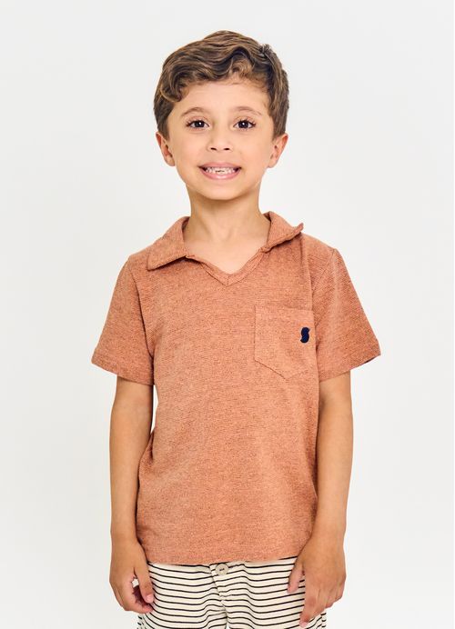 Polo Infantil Menino Estampa Moderninha - Tam. 2 a 12 anos - Mescla e Laranja