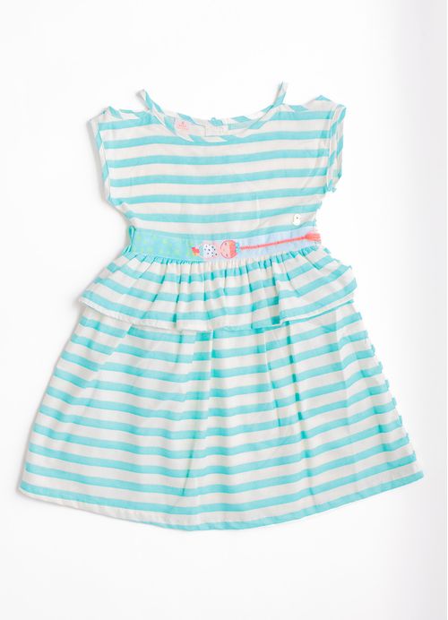 Vestido Infantil Estampa Cabeleira Color - Tam. 2 a 12 anos - Esmeralda e Off White