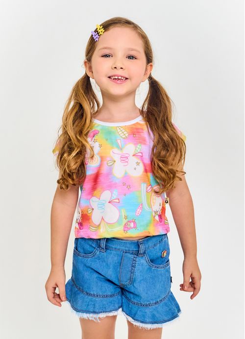 Short  Infantil Menina Estampa Desfiadinho- Tam. 2 a 12 anos - Jeans