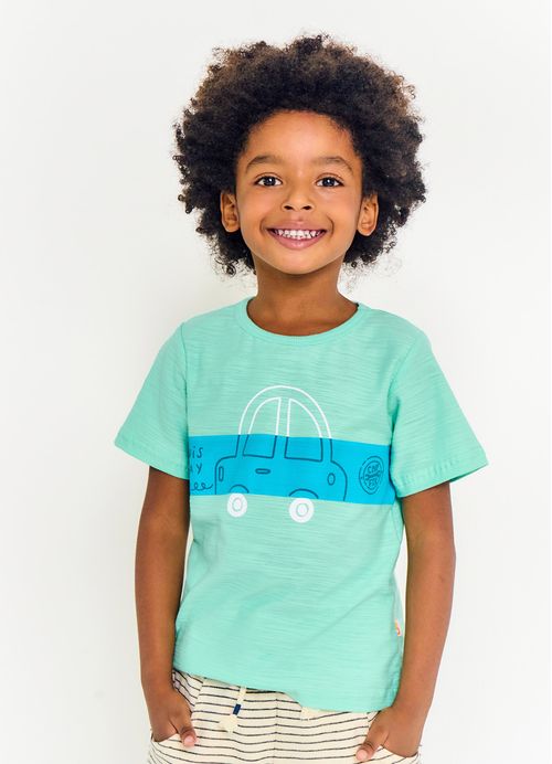 Camiseta Infantil Menino Estampa Carros  - Tam. 2 a 12 anos - Kiwi e Esmeralda