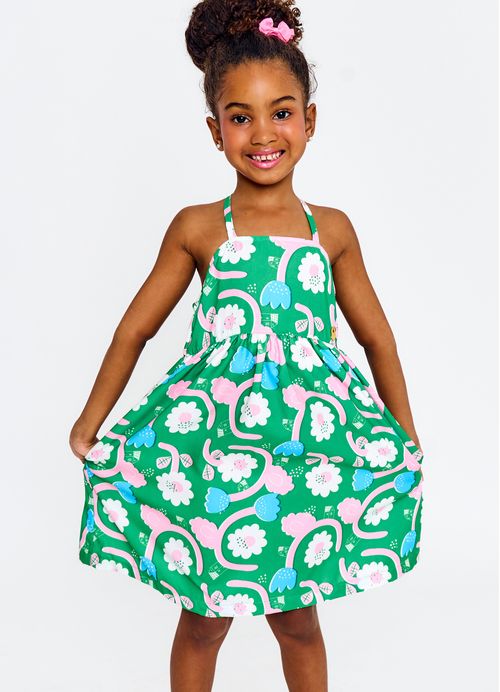 Vestido Infantil Estampa Caminho de Casa - Tam. 2 a 12 anos - Verde