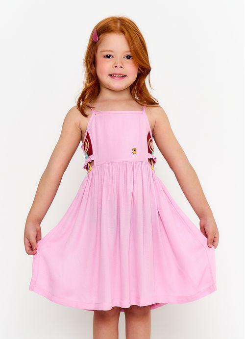 Vestido Infantil Estampa Bailarina - Tam. 2 a 12 anos - Rosa