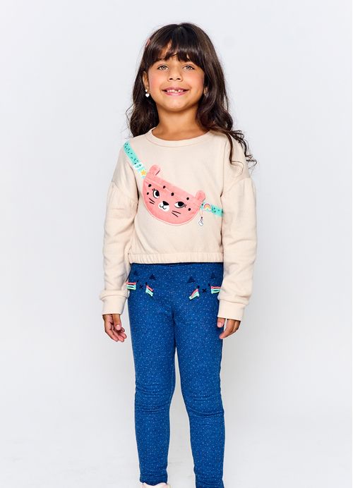 Legging Infantil Menina Estampa Delícias Lá deCasa – Tam. 2 a 12 anos – Azul Cerúleo e Rosa Médio