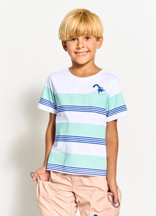 Camiseta Infantil Menino Estampa Skatista Radical - Tam. 2 a 12 anos – Branco e Verde