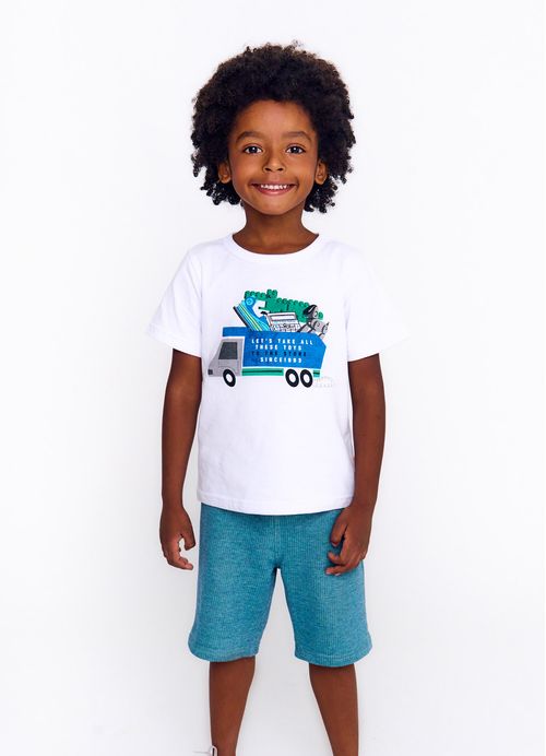 Conjunto Infantil Camiseta + Bermuda Menino Estampa Caminhão - Tam. 2 a 12 anos - Cores