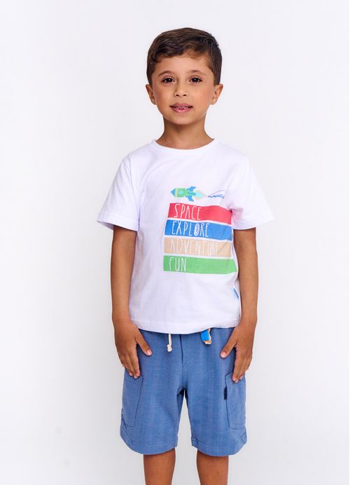 Camiseta Infantil Menino Estampa Outro Mundo - Tam. 2 a 12 anos - Branco