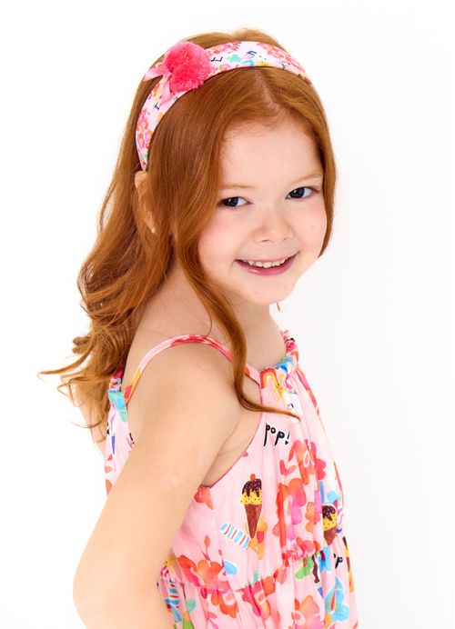 Arco para Cabelo Infantil Estampa Floral Pop - Tam. U - Branco e Rosa