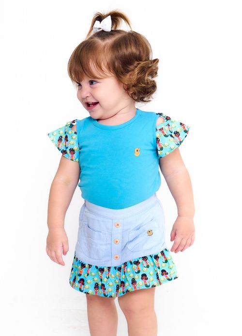 Short-saia Infantil Bebê Estampa A Vida Secreta das Sereias - 3 a 18 meses - Azul