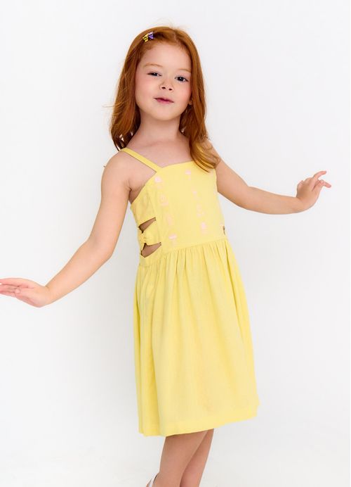 Vestido Infantil Estampa Flores - Tam. 2 a 12 anos - Amarelo