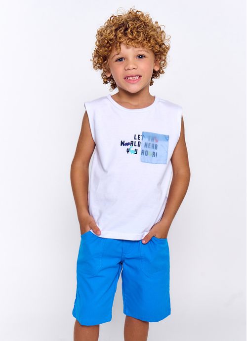 Regata Infantil Menino Estampa Dino do Futuro - Tam. 2 a 12 anos - Branco