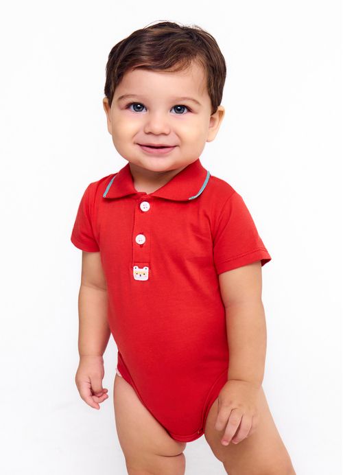 Body Infantil Bebê Menino Estampa Novo Super Heroi - Tam. 3 a 18 meses - Amarelo e Vermelho