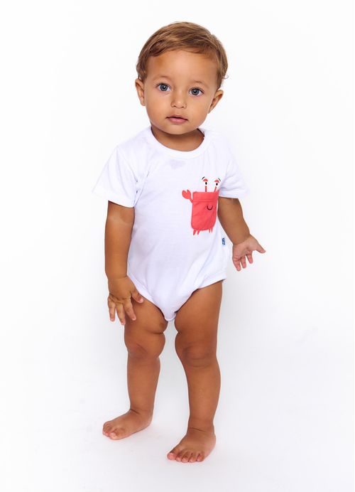Body Infantil Bebê Menino Estampa Crab Crab - Tam. 3 a 18 meses - Branco