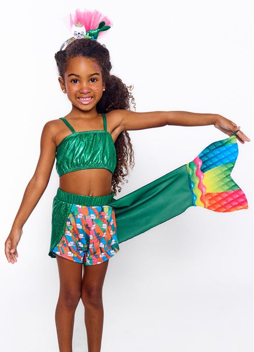 Conjunto Infantil Menina Top + Short Estampa  Sereia Coloratinho - Tam. 2 a 12 anos - Verde
