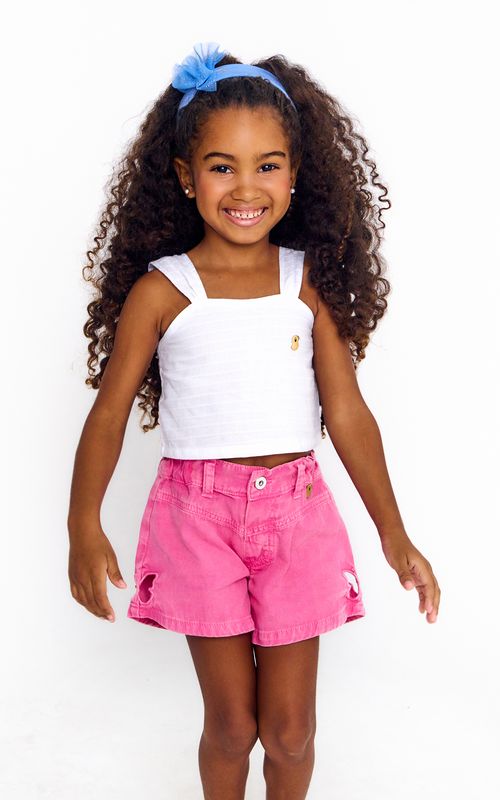 Short Infantil  Menina Estampa Borbojardim - Tam. 2 a 12 anos - Branco