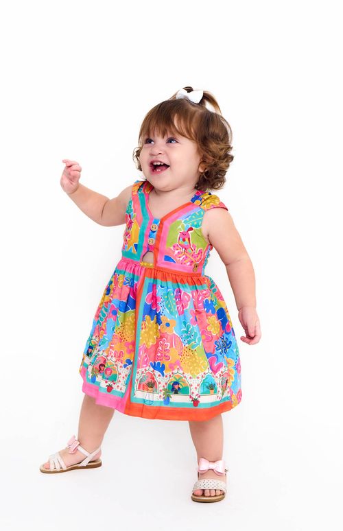 Vestido e Calcinha Infantil Bebê Estampa As Cores do Verão - 3 a 18 meses - Azul