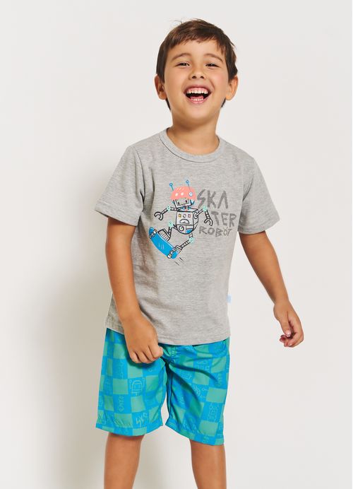 Conjunto Menino Camiseta + Bermuda Estampa Robozinho – Tam. 2 a 12 anos – Cores