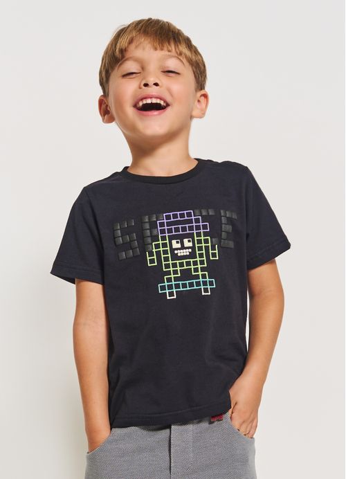Camiseta Menino Estampa Space Monster – Tam. 2 a 12 anos – Preto