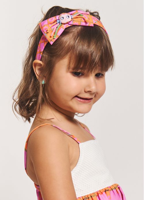 Arco para Cabelo Estampa Flower Power – Tam. U – Rosa e Laranja