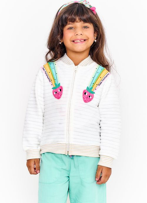 Casaco Infantil Menina Estampa Doce de Moranguinho - Tam. 2 a 12 anos - Off White