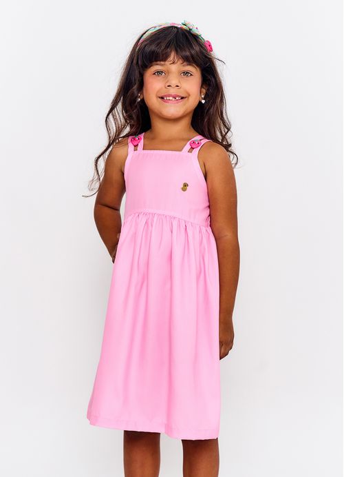 Vestido Infantil Menina Estampa Doce de Moranguinho - Tam. 2 a 12 anos - Rosa