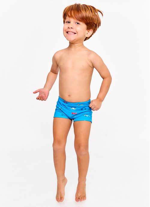 Sunga Infantil Estampa DIno do Esqueleto - Tam. 6 meses a 12 anos - Azul